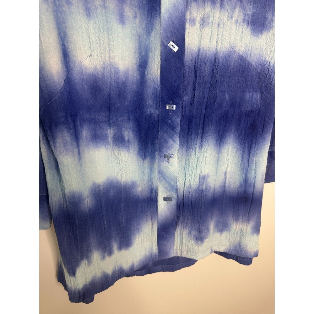 Ali Miles Crinkle Tie Dye Button Up Top Small Blue Boho Artsy Lagenlook Blouse - Picture 4 of 13
